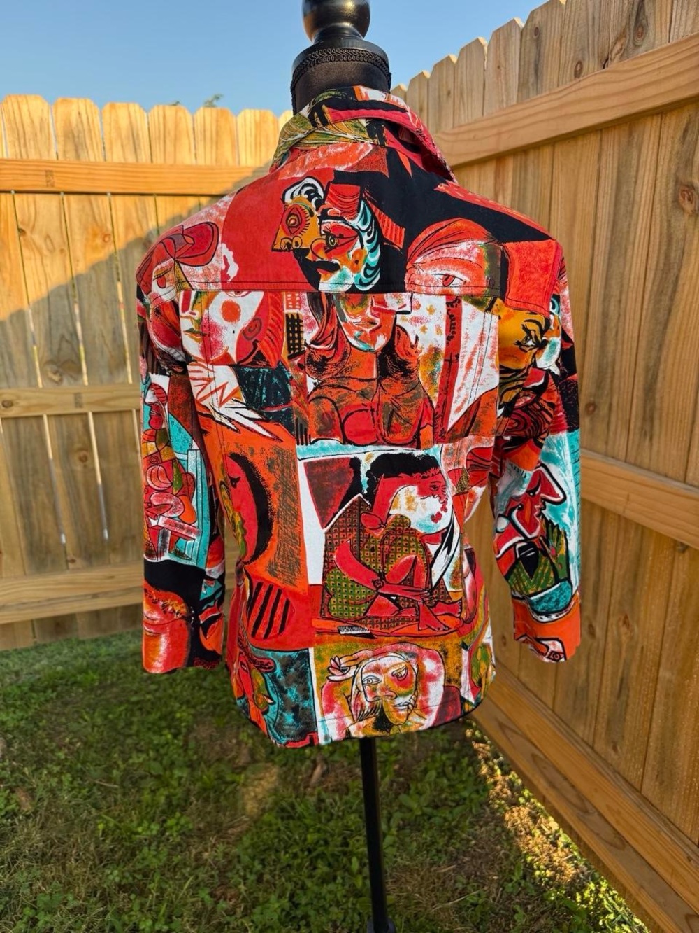 Abstract Multi-Color Button-Down Shirt - Women's Orange Multi VINTAGE - Picture 5 of 6